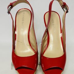 FRANCO SARTO *SARAH* CORAL/RED SLINGBACK ESPADRILLE WEDGE SANDALS - WOMENS 9.5 M
