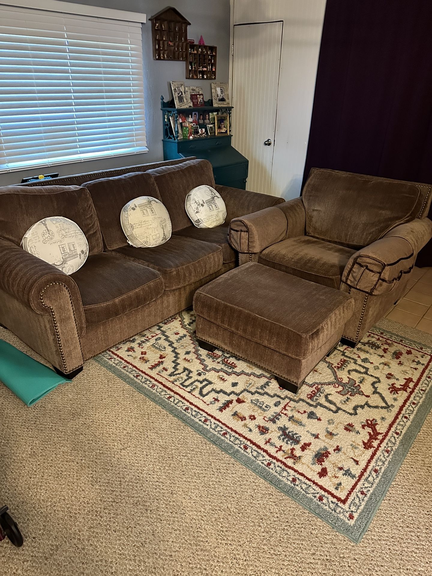 3 Piece Brown Sofa, Chair & Ottoman 