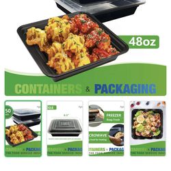 48oz plastic containers with lids microwave safe 150sets