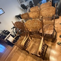 7 Brown Wood Kitchen Chairs - 2 Chairs With handles