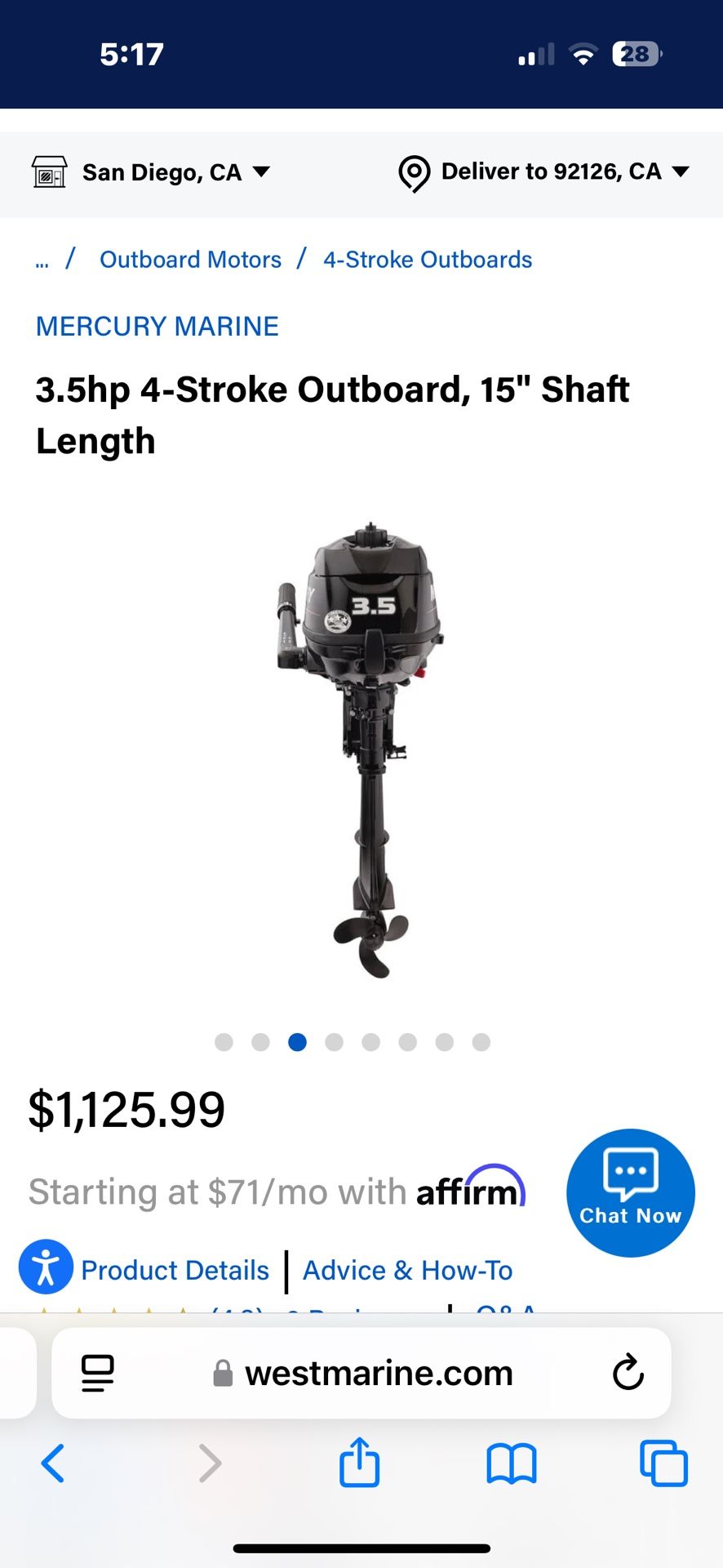 Mercury marine 3.5hp 4 Stroke outboard Engine