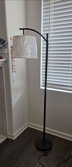 Black Arched Floor Lamp with Drum Shade
