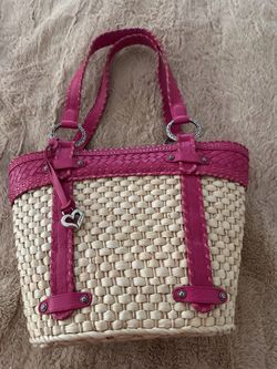 Brighton Pink Leather & Woven Straw Tote Purse