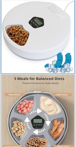 Automatic Wet Food Cat Feeder, Auto Timed Wet Cat Food Dispenser, 5 Meal Timed Programmable Pet Feeder with 2 Ice Packs for Kitten and Small Dog Food 