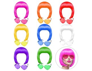 KUUQA 16 Pieces Party Wigs and Sunglasses Set, 8 Colors
