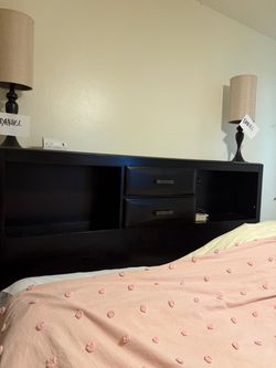 Brown wood bed frame with storage