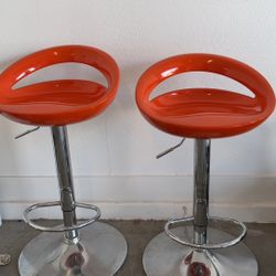 Modern Adjustable Bar Stools – Set of 2 (Steel & Orange)