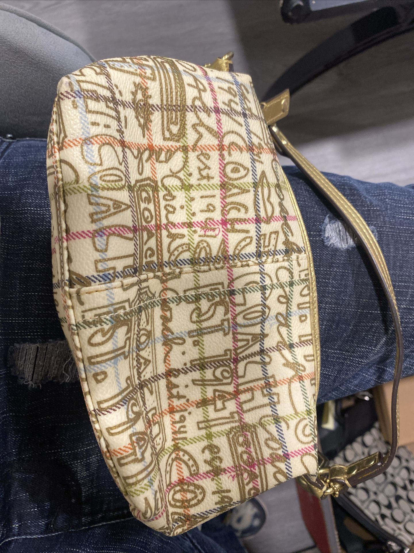 COACH Signature Tattersall Plaid Graffiti Baguette Bag LIMITED EDITION