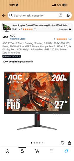 AOC 27G4H 27 inch Gaming monitor barley used. Great condition!!!