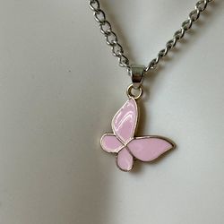 Pink Butterfly Necklace 