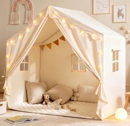 Tiny Land Kids Tent with Mat & Star Lights, Indoor Playhouse, Reading Nook Large 57" x 36" x 52" Play Space, Thick Soft Fabric, Upgraded PVC Frame, Ea