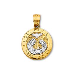 14K Gold Holy Family Pendant | Round Two-Tone Religious Medallion By Tehrani Jewelry