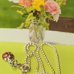 #1936, 925 SILVER,(AVON) LADY BUG ANKLE NECKLACE, 4.5"IN, 2.65Grs
