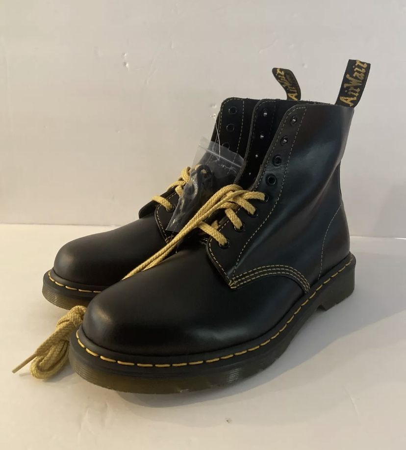 Doc Martens 1460 Pascal Black Yellow Lace Leather Boots Men’s Size 11 - New