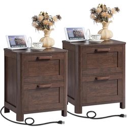 New in box Farmhouse Nig htstand Set of 2 with Charging Station