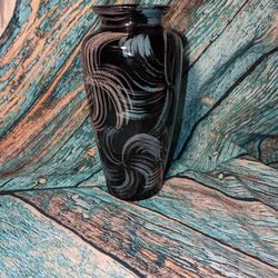 Harris Pottery Vintage MCM Black Blue Purple Pastel Splash Vase