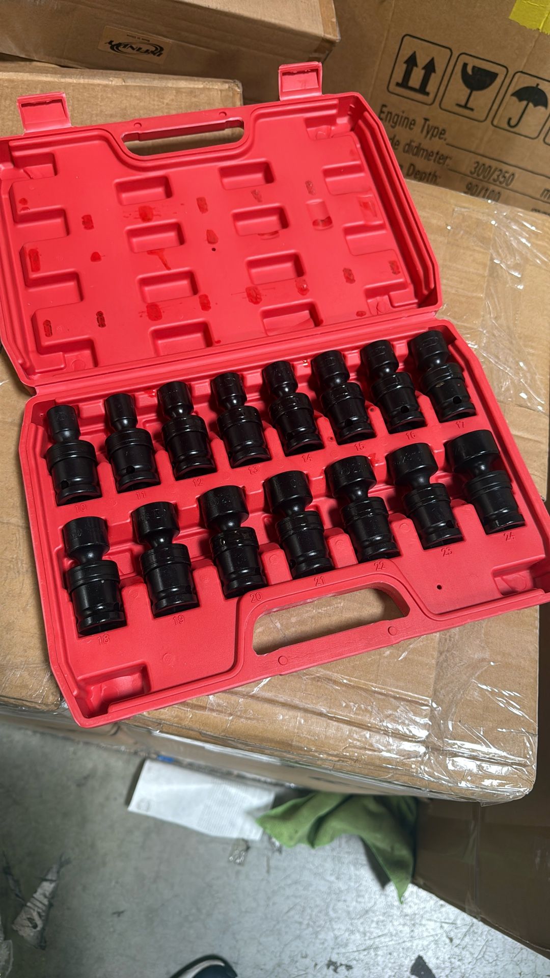 15 PCS 1/2" Drive Shallow Impact Universal Joint Socket Set, 6 Points, Shallow Swivel Socket Set, Metric, 10-24mm, Cr-Mo Steel.