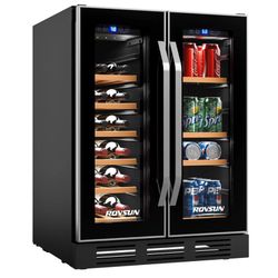 ROVSUN 34-Bottle 24" Wide Dual Zone Wine Cooler Fridge with Digital Temp Control