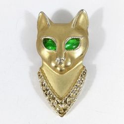 Egyptian Style Green Eyed Cat Head Brooch