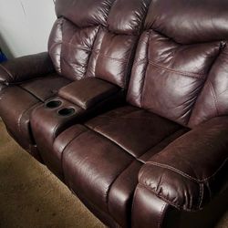 2 Recliner Sofas  (Brown, Burgundy)