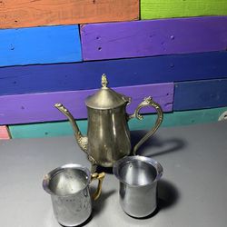 Silver Plated Tea Pot And Cups