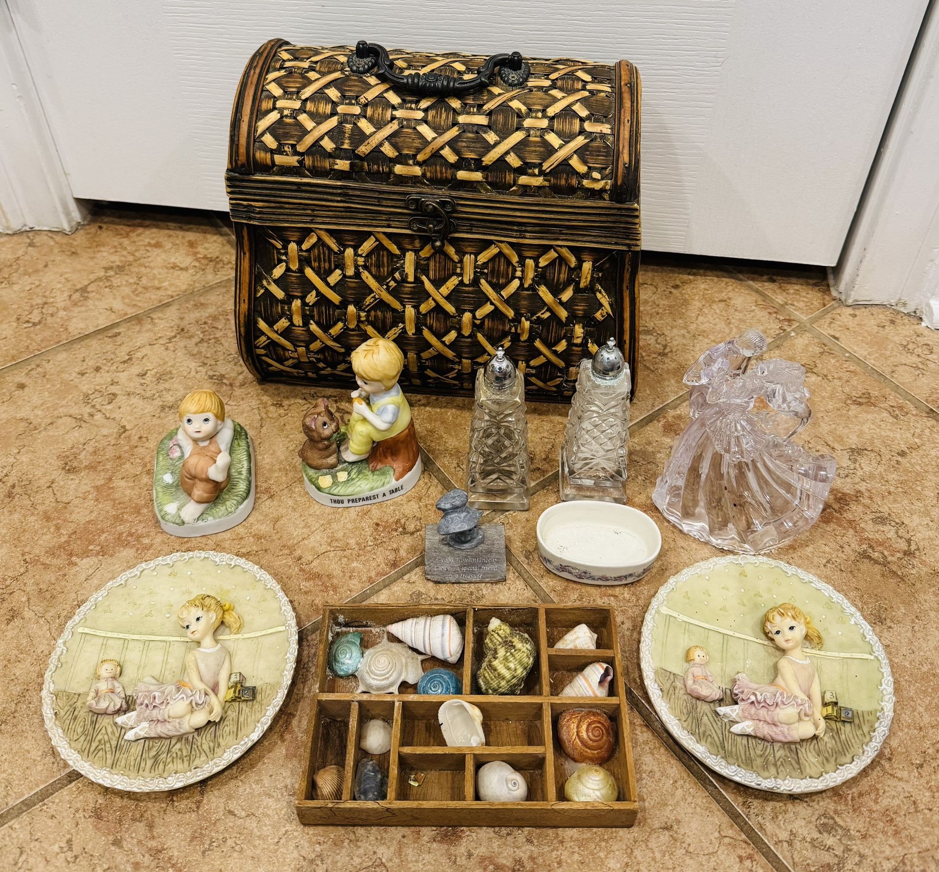 Misc Lot $5 for all of it together - Figurines - Wicker Chest - S&P Shakers - $5 for EVERYTHING 