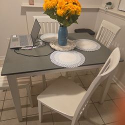 Solid Oak White/Grey Table With Four Chairs