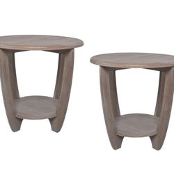 Set of 2 Rustic Farmhouse end Table with Storage Shelf, French Country Accent Side Table for Family, Dinning or Living Room, Small Spaces, Modern, Rou