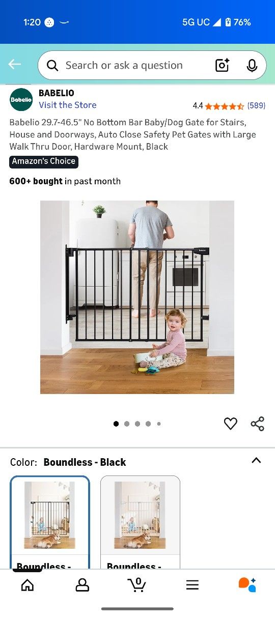 Babelio 29.7-46.5" No Bottom Bar Baby/Dog Gate for Stairs, House and Doorways, Auto Close Safety Pet Gates with Large Walk Thru Door, Hardware Mount,