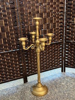 5 Arm Candelabra Decor & Tapered Candles Bundle