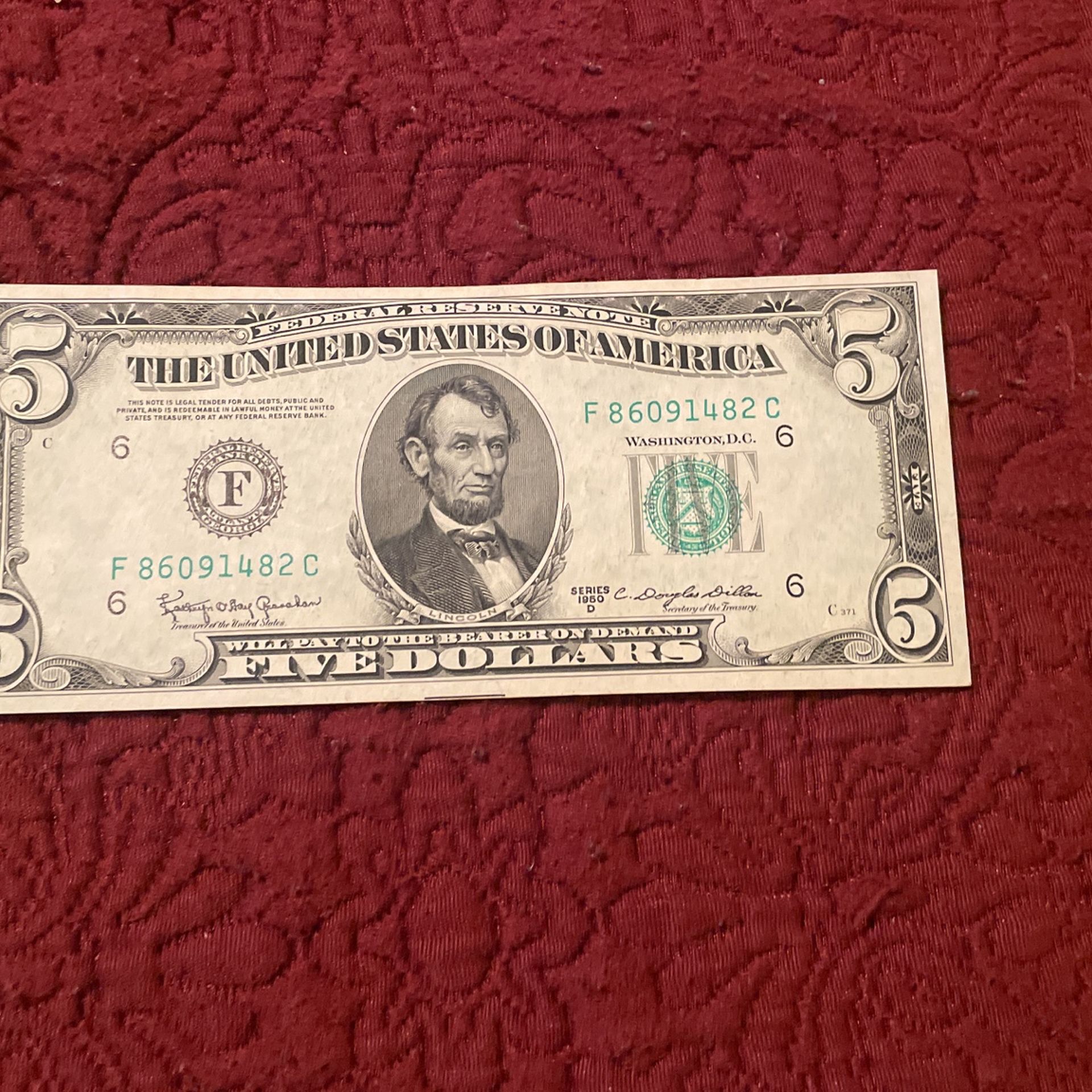 RARE 1950-D $5 Atlanta (F) Federal Reserve Note F(contact info removed)2C Granahan/Dillon