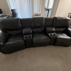 Black Leather Modular Manual Reclining Couch
