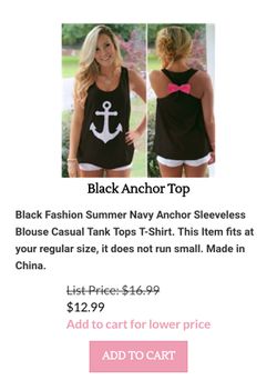 Black anchor top available in small
