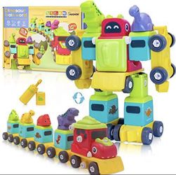 Take Apart Dinosaur Robot Train Set Toys for 3 4 5 6 7 8 Year Old Boys Girls, 5 in 1 Vehicle Set DIY Assembly STEM Educational Learning Building Toddl