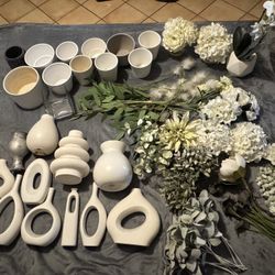 WHITE VASES AND FLOWER DECOR