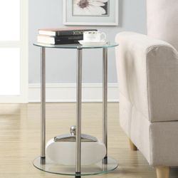 Classic Glass 2 Tier Round End Table, 15.75(L) x 15.75(W) x 24.41"(H)