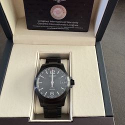 Longines Conquest V.H.P. GMT Quartz Black PVD SS Dial Men's Watch With Box And Papers, Excellent Condition.