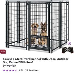 4*4*6 Feet Metal Yard Kennel With Door, Outdoor Dog Kennel With Roof 