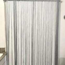 BEAUTIFUL PAIR SILVER STRING CURTAINS
