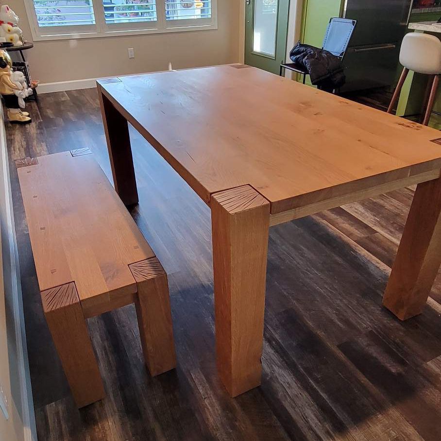 Crate & Barrel White Oak Dining Table And Bench