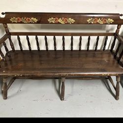 Vintage Pine Stenciled Deacon Bench