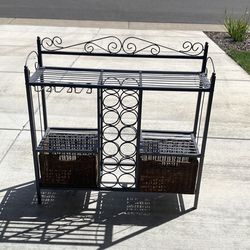 wine rack with wicker baskets