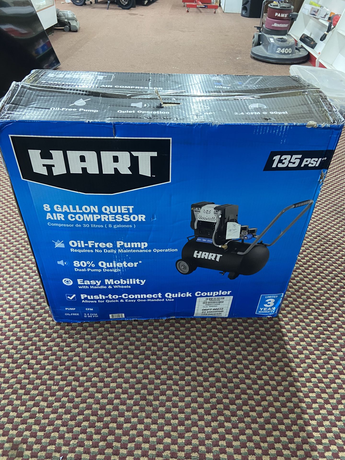 8 Gallons Hart Quiet Air Compressor 135 Psi New