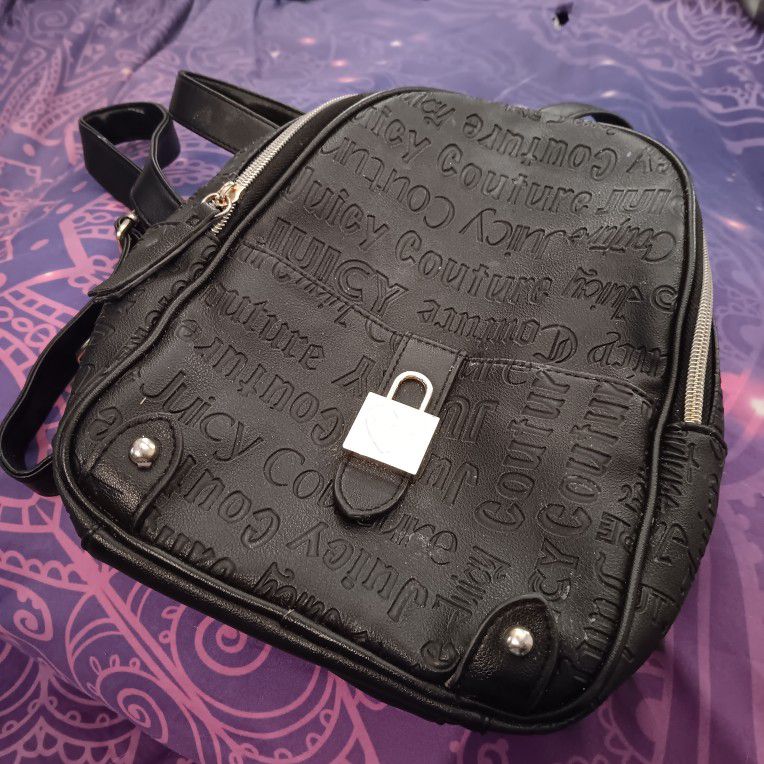 Juicy Couture Padlock Black Embossed Mini Backpack Purse Adj. Straps - Very Good
