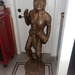 Hand Carved Tiki Wooden Warrior 4 feet
