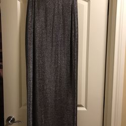 Silver Stretchy Long Knit Skirt With Slit, Size M