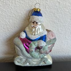 Vintage Handblown Peschka Santa On Sleigh  Christmas Ornament