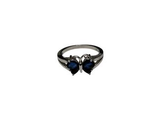 925 Silver with Blue Diamond Rose Butterfly Wedding Engaement Ring for Women Size 7 & 11