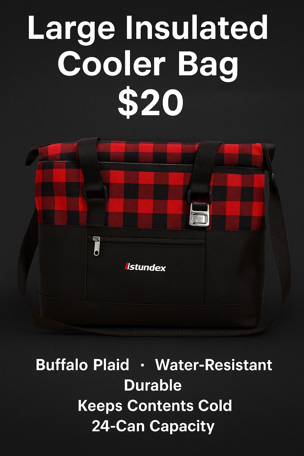 📌 Title: Buffalo Plaid Insulated Cooler Bag – 24 Can Capacity – $20