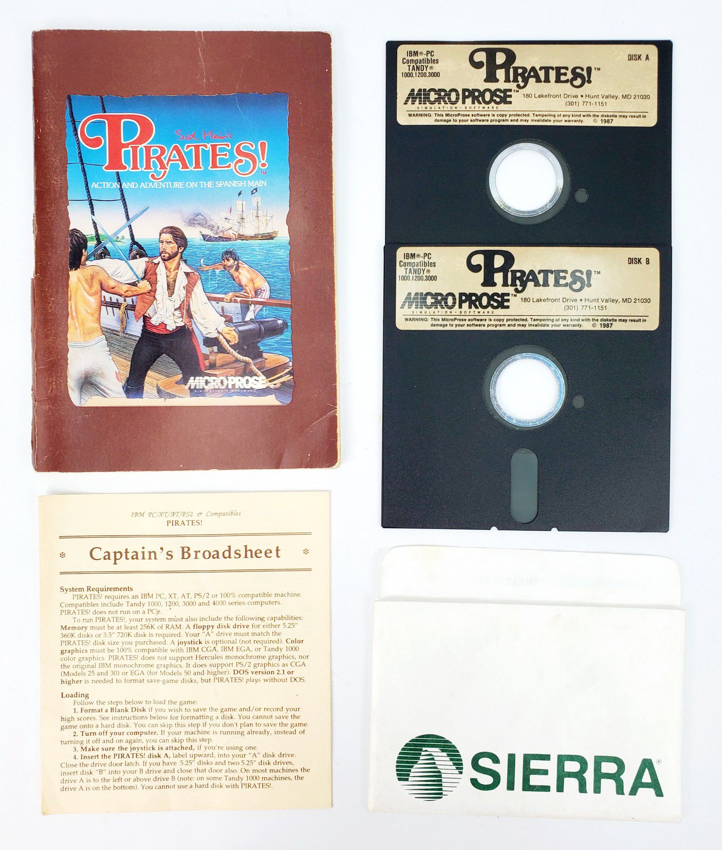 MicroProse - Pirates! - 5.25" Floppy Disks, Manual etc. (1987) - IBM PC Tandy
